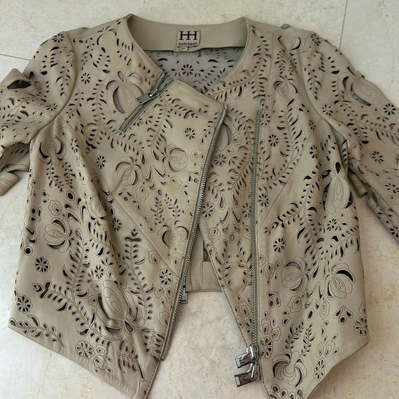 Haute Hippie Floral Laser-Cut 100% Lamb Leather Jacket - Picture 2 of 3